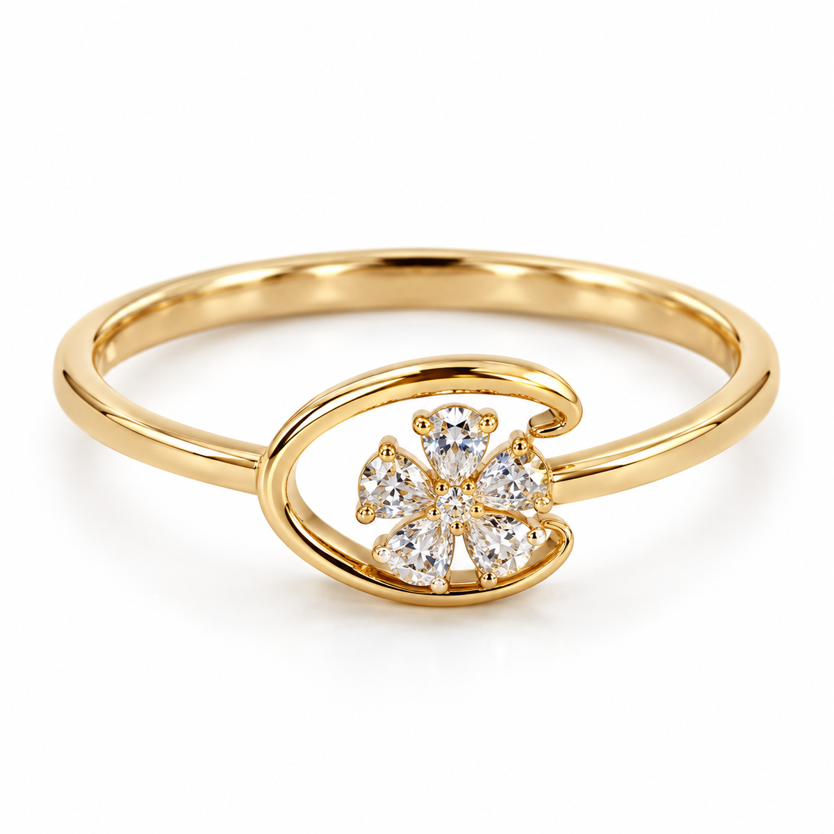 polished gold swirl flower ring