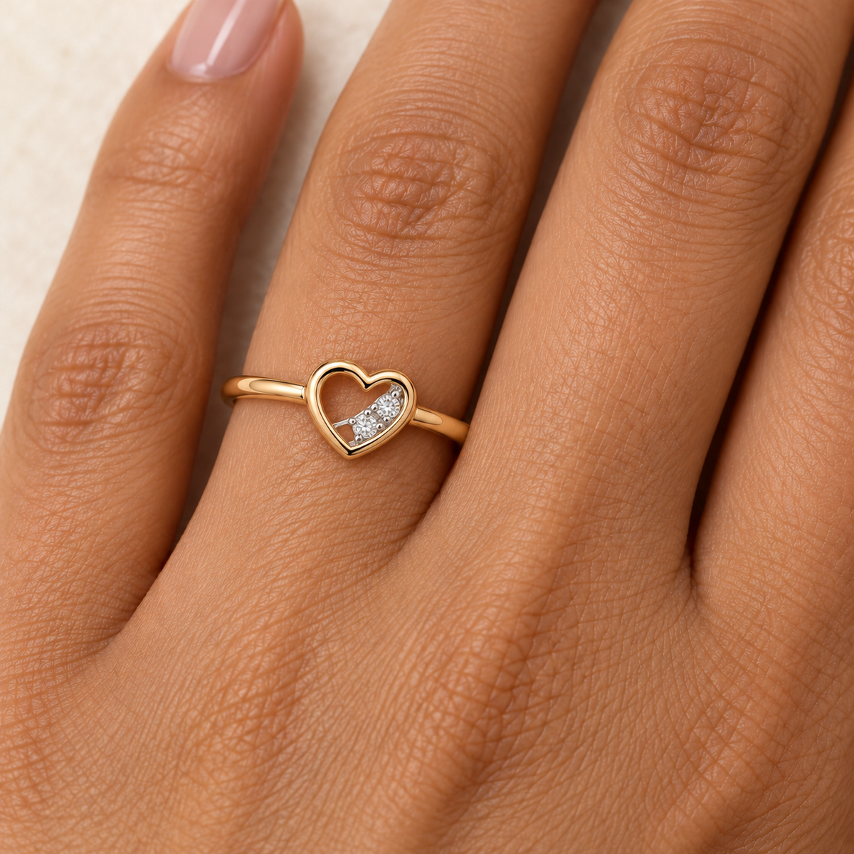delicate open-heart gold ring
