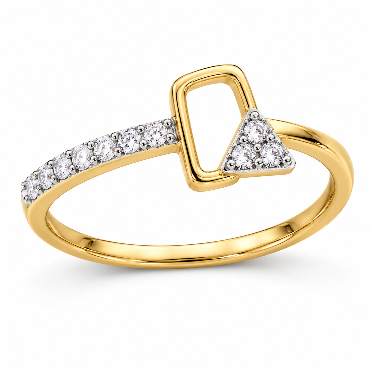 asymmetric gold ring with white stones