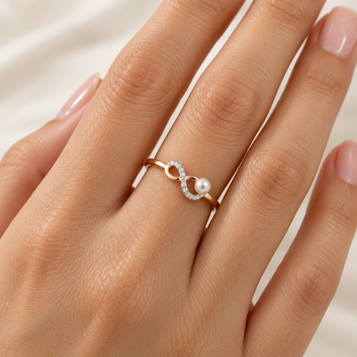 gold pearl infinity ring