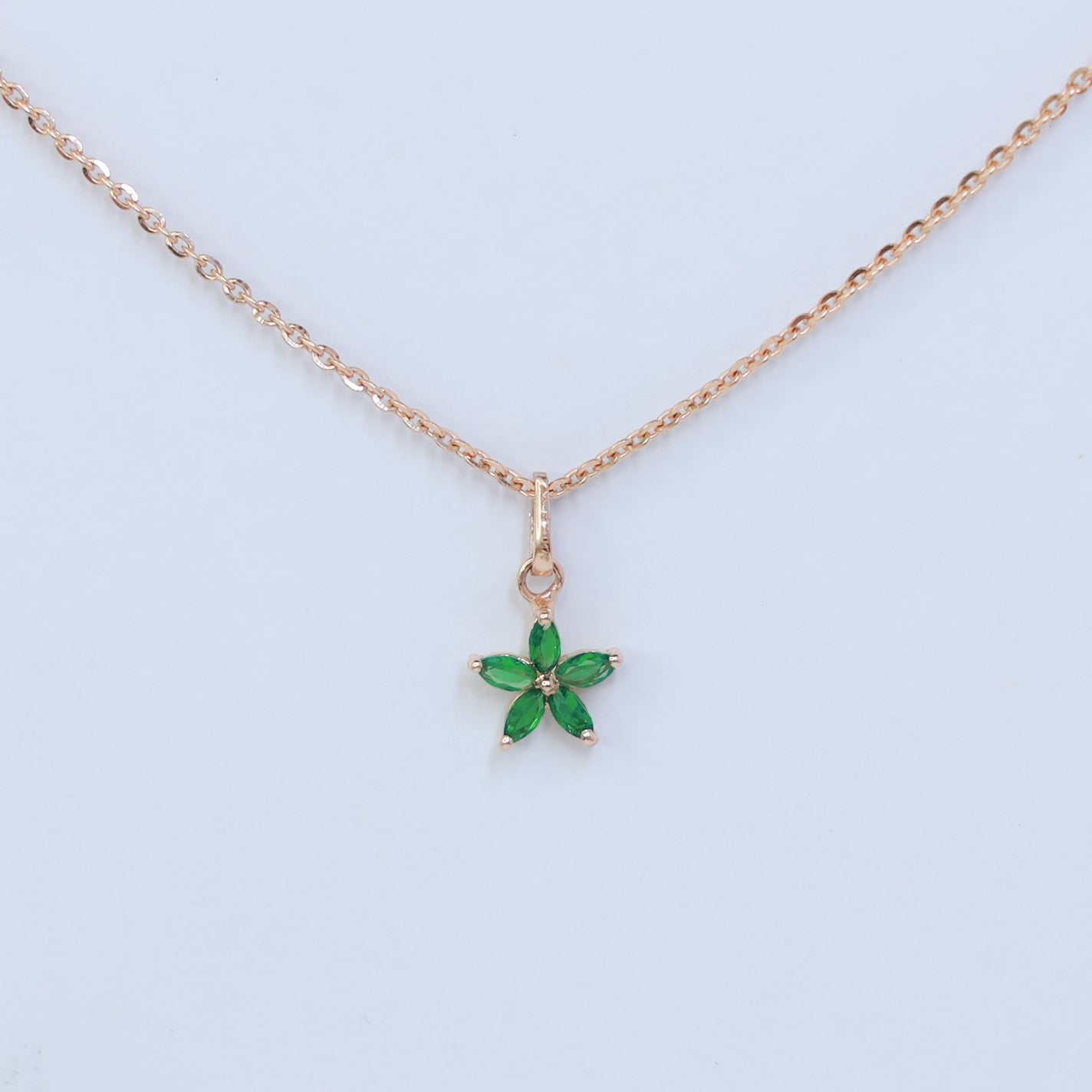 18kt gold pave green flower pendant