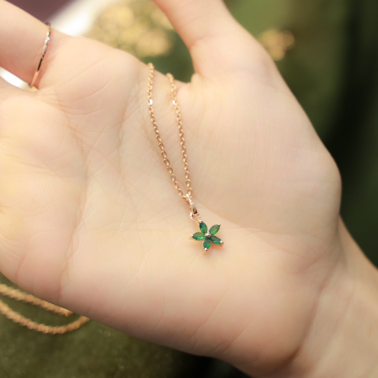 18kt gold pave green flower pendant