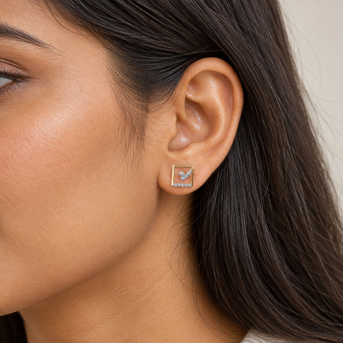 open-square gold stud earrings