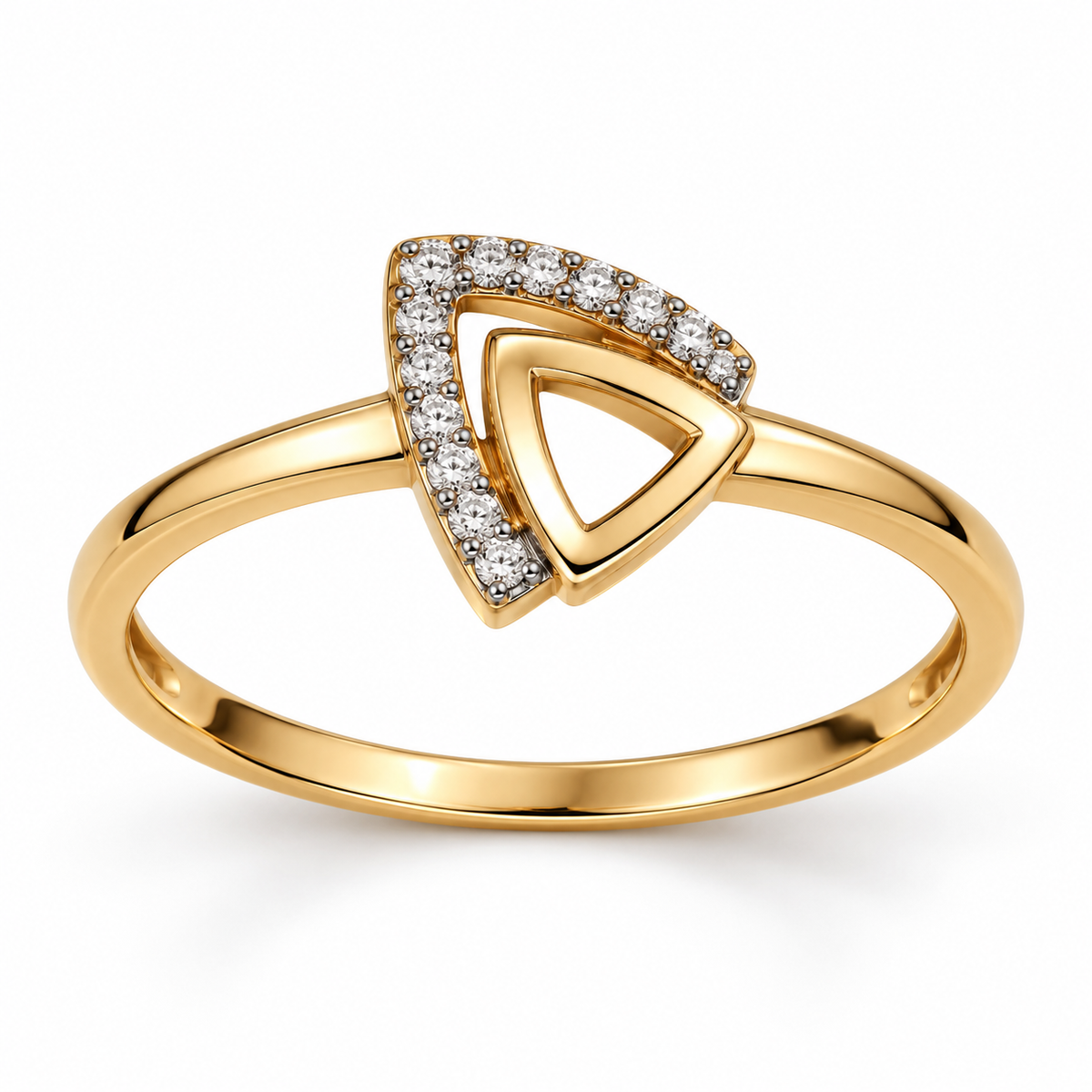 Gold and White-Stone Overlapping Triangle Ring