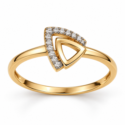 Gold and White-Stone Overlapping Triangle Ring