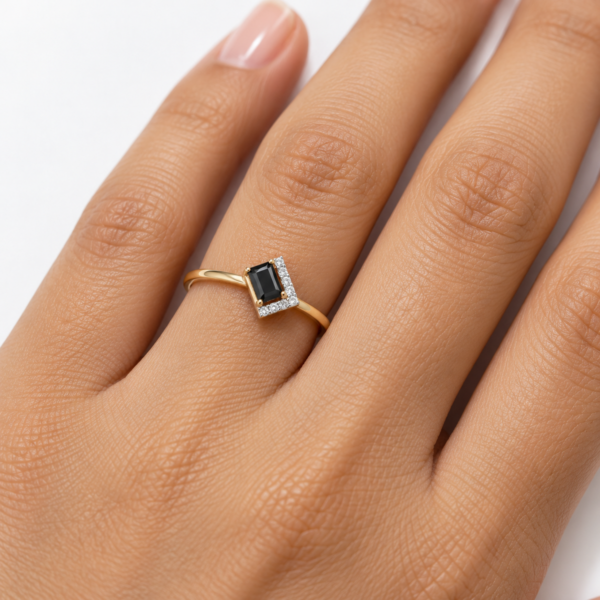 Delicate Gold Ring with Black Stone