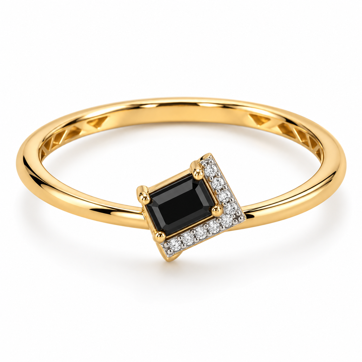 Gold Ring with Black Stone, Crystal Border