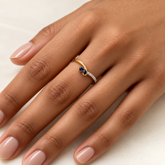 Twin Blue Petal Gold Ring