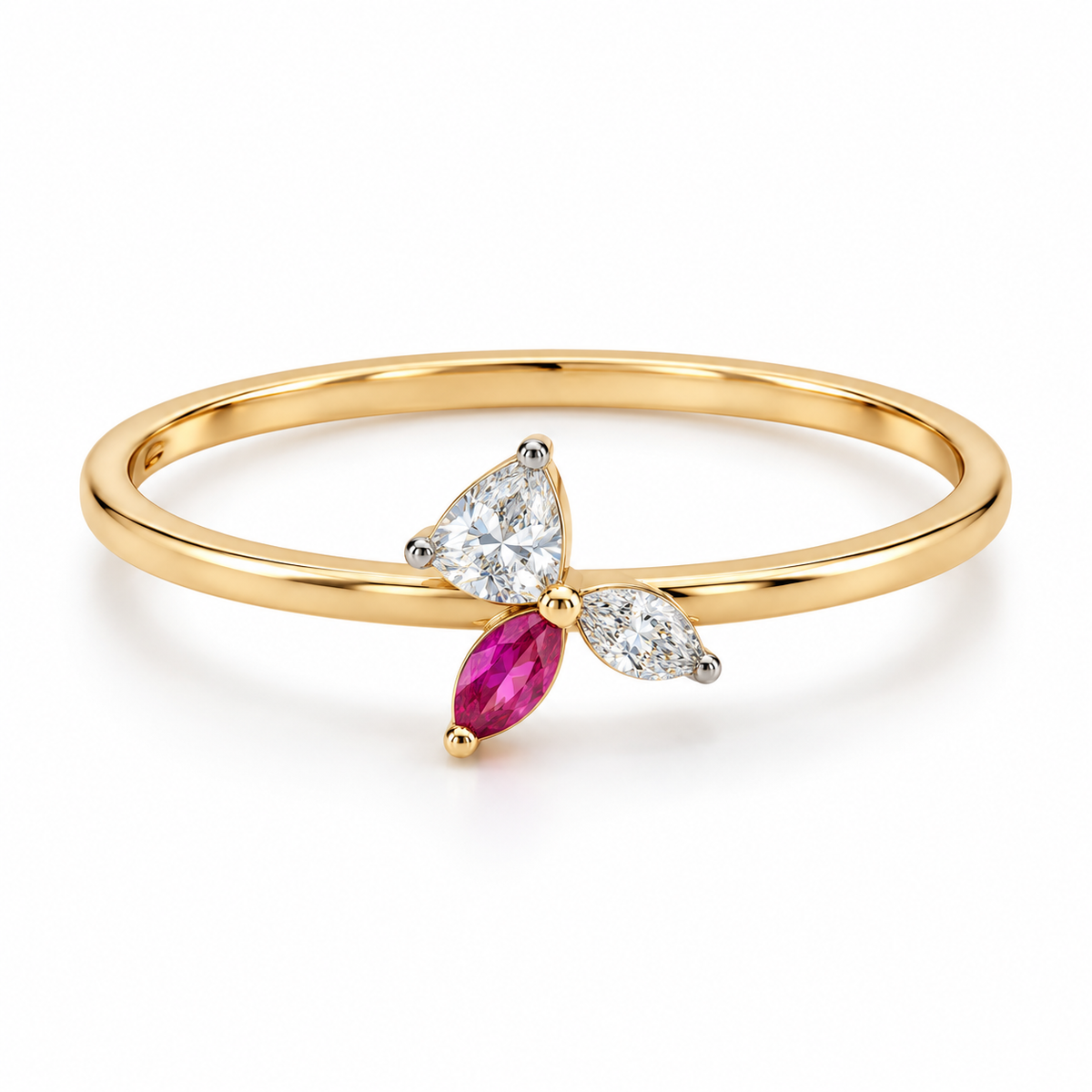 Slim Gold Ring with Asymmetric Leaf Trio