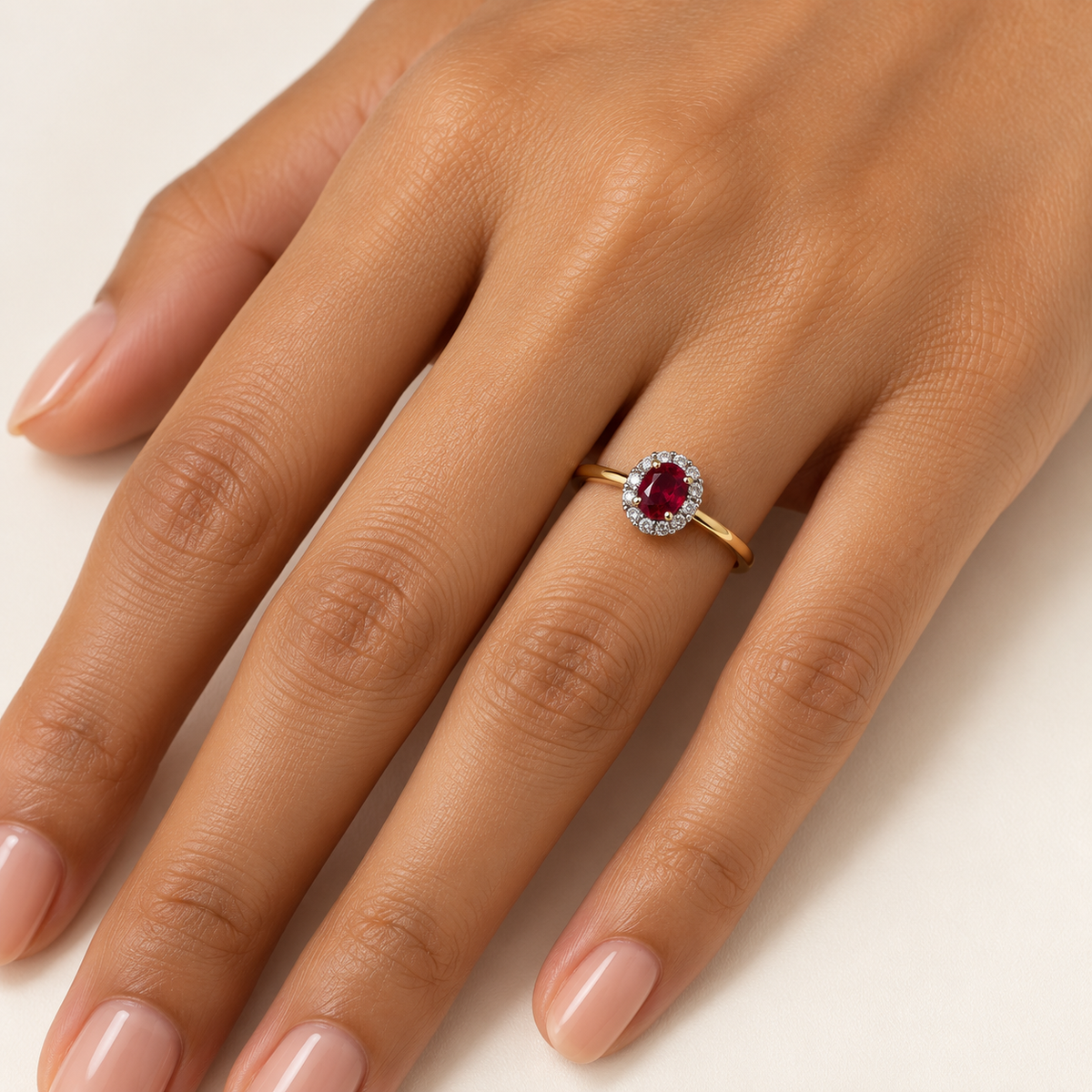 Delicate Ruby Halo Ring