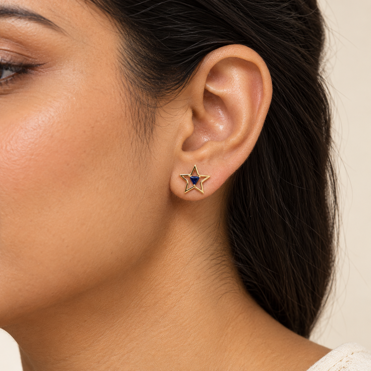 blue gem star stud earrings