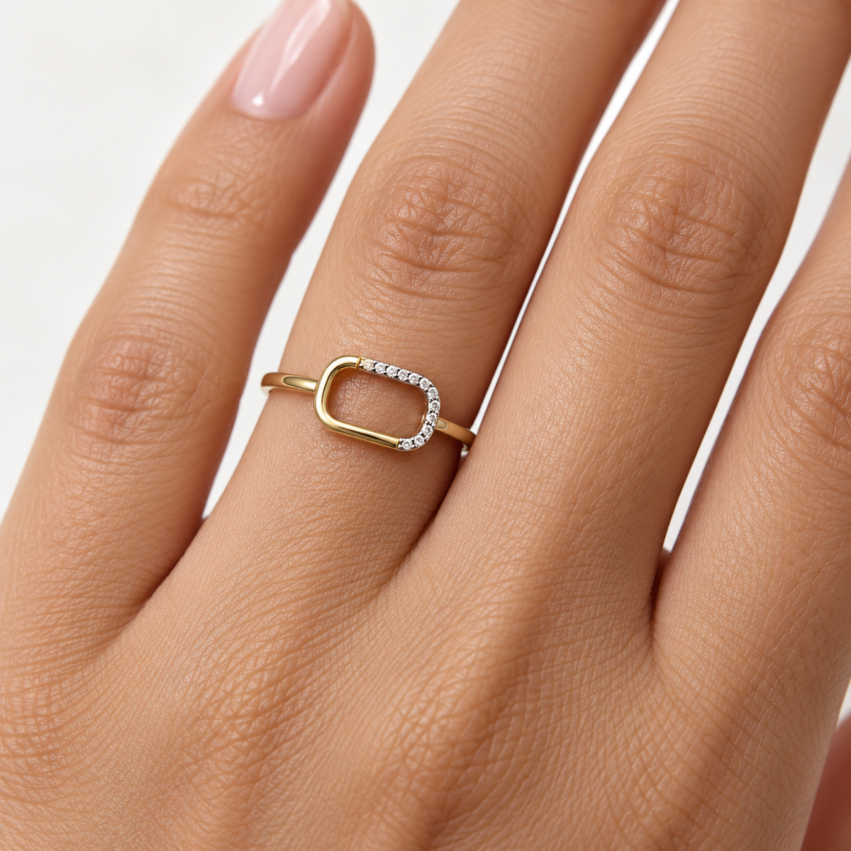 Rounded Open-Frame Pave Gold Ring