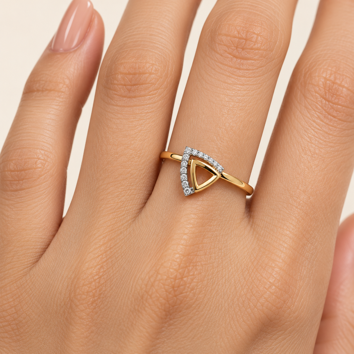 gold stone-set triangle ring
