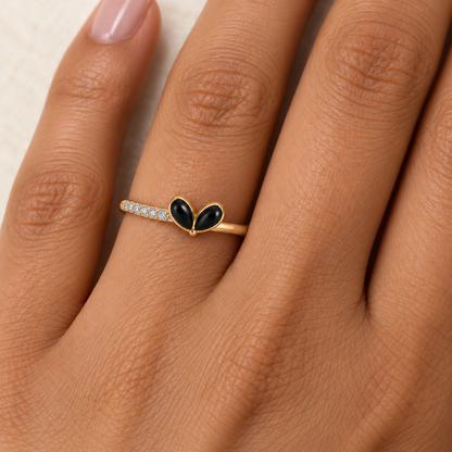 Black Two-Petal Gold Ring