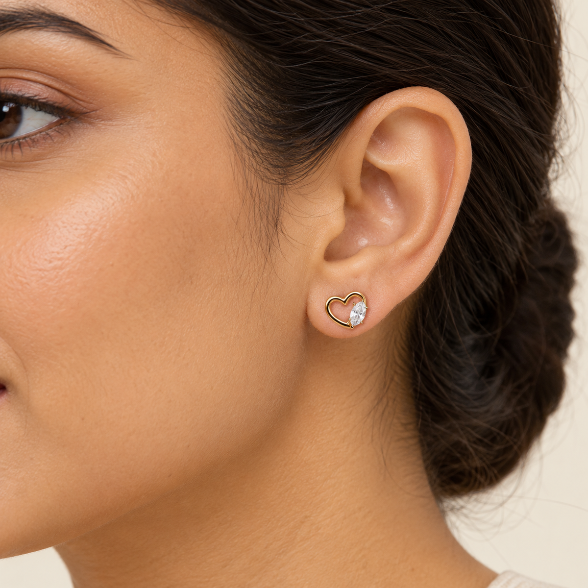 Delicate Open-Heart Gold Stud Earrings