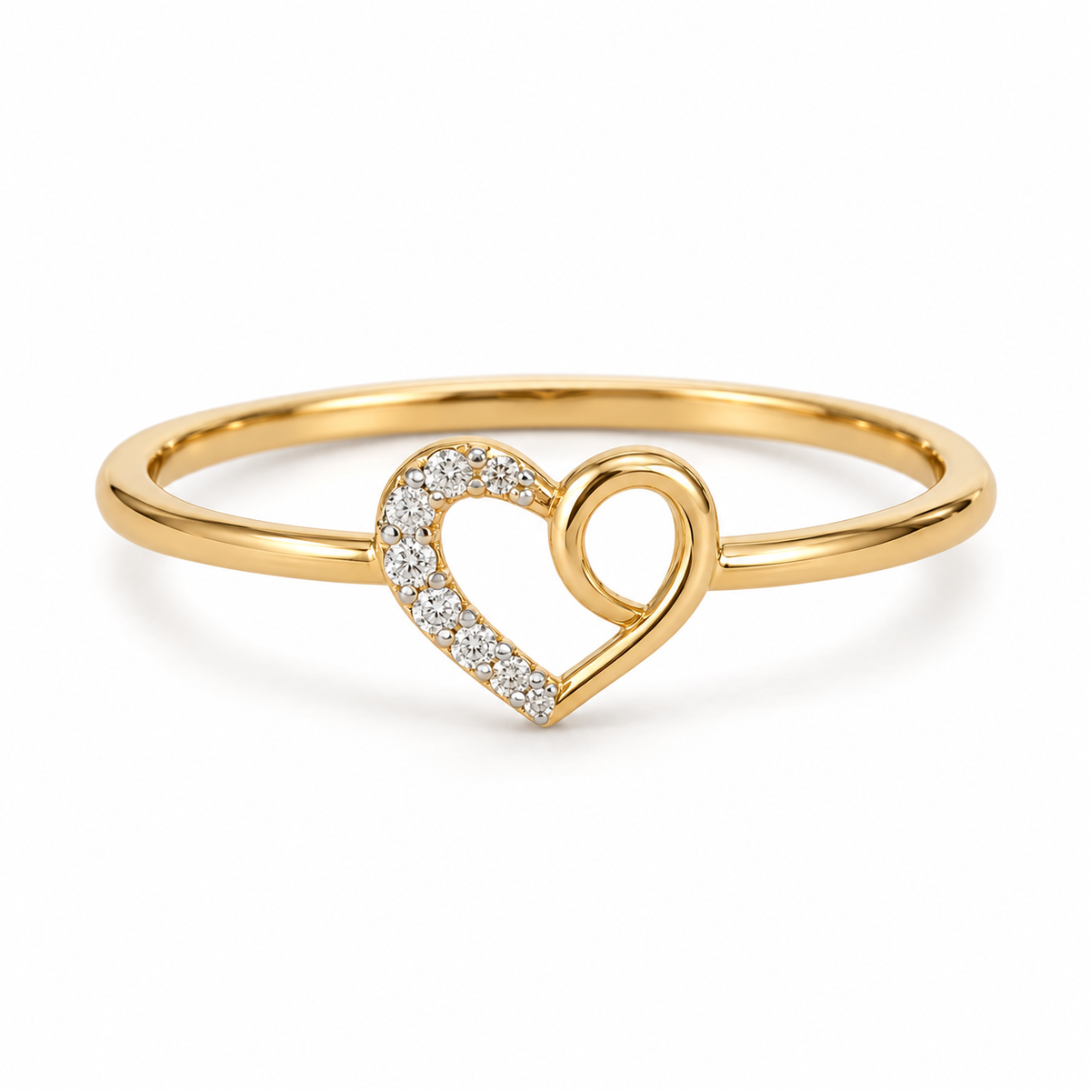 petite asymmetrical open-heart gold ring