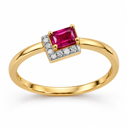Magenta Stone Yellow Gold Ring