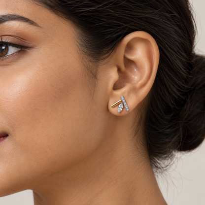Asymmetric Gold-and-Silver Stud Earrings