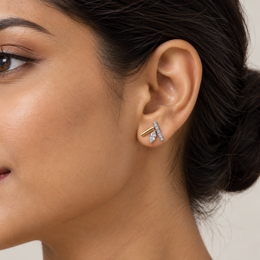 Asymmetric Gold-and-Silver Stud Earrings
