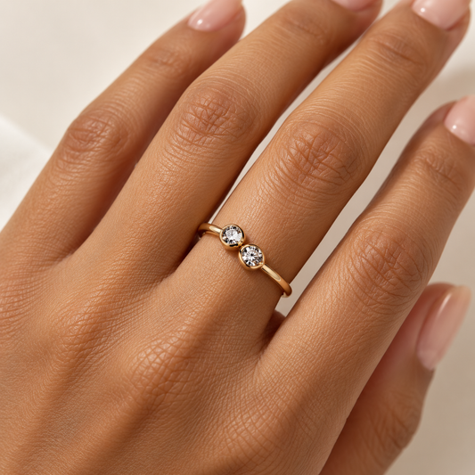 Delicate Twin-Stone Gold Ring