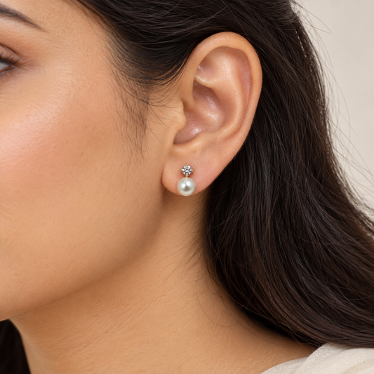 Elegant Pearl and Gemstone Stud Earrings
