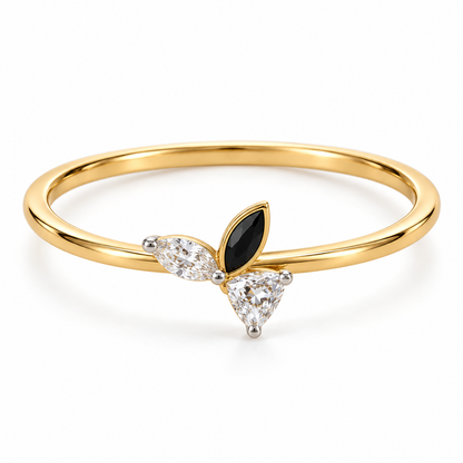 Slender Gold Ring with Three-Petal Cluster