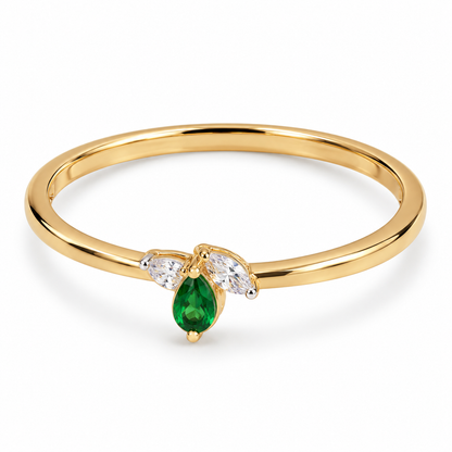 Delicate Gold Ring with Green Pear Stone