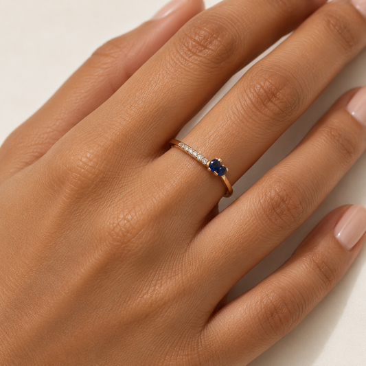 Delicate Gold Ring with Navy Motif