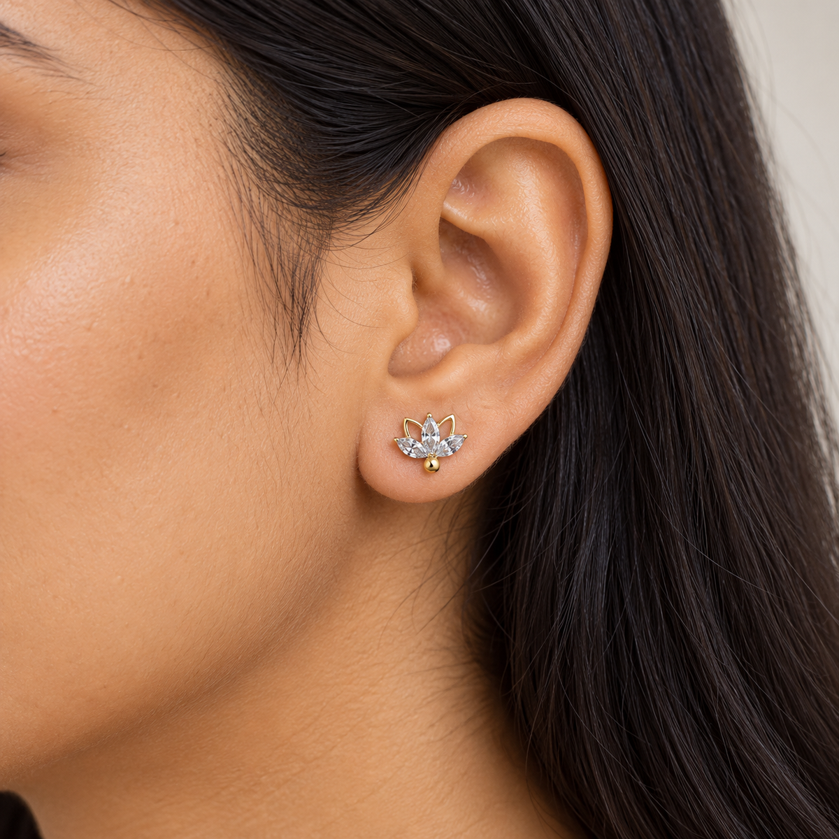 Gold Lotus Stud Earrings