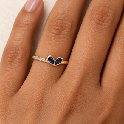 Navy Two-Petal Gold Ring