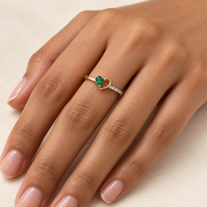 Asymmetric Green Heart Ring