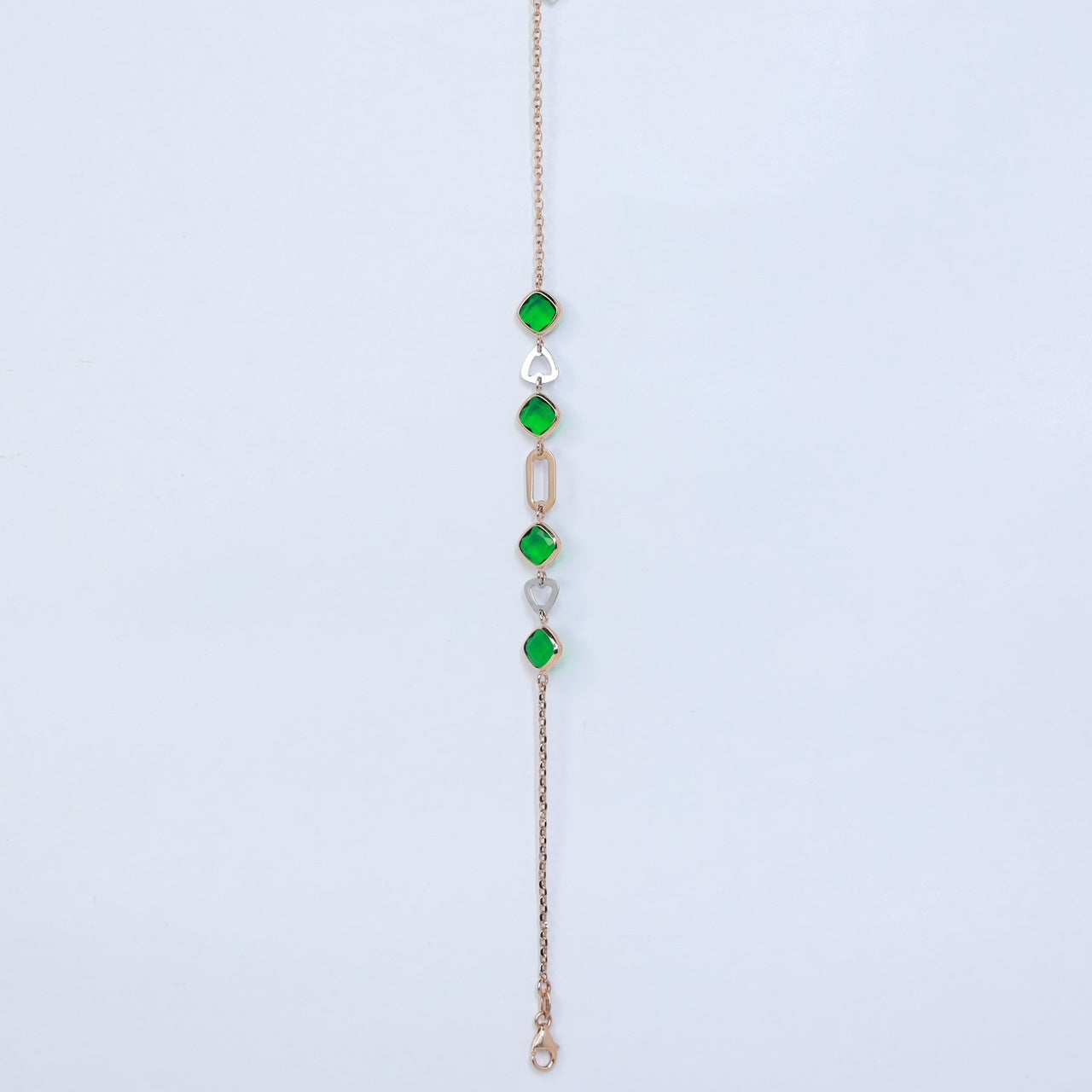 18kt gold green stone dual link bracelet