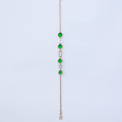 18KT GOLD GREEN STONE DUAL LINK BRACELET