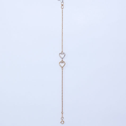 18KT GOLD DUAL TONE HEART LINK BRACELET