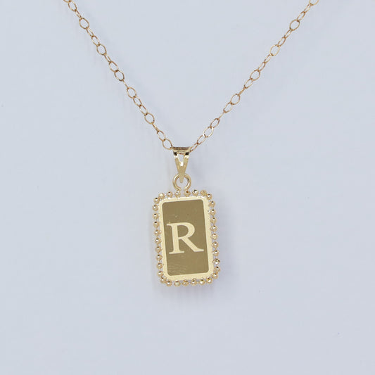 RECTANGLE LETTER R 18KT GOLD PENDANT