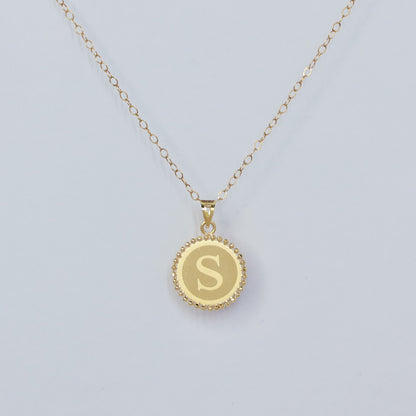 18KT GOLD LETTER S ROUND PENDANT