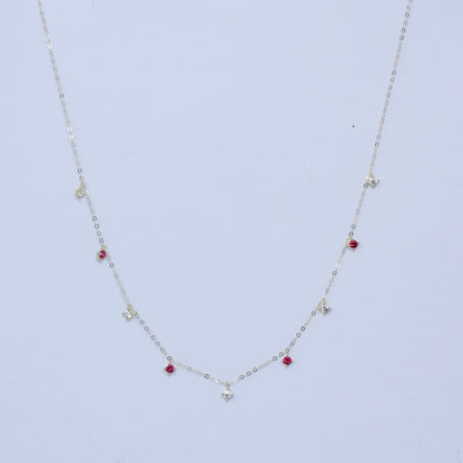 RED DROPLETS CHARM NECKLACE 18KT GOLD