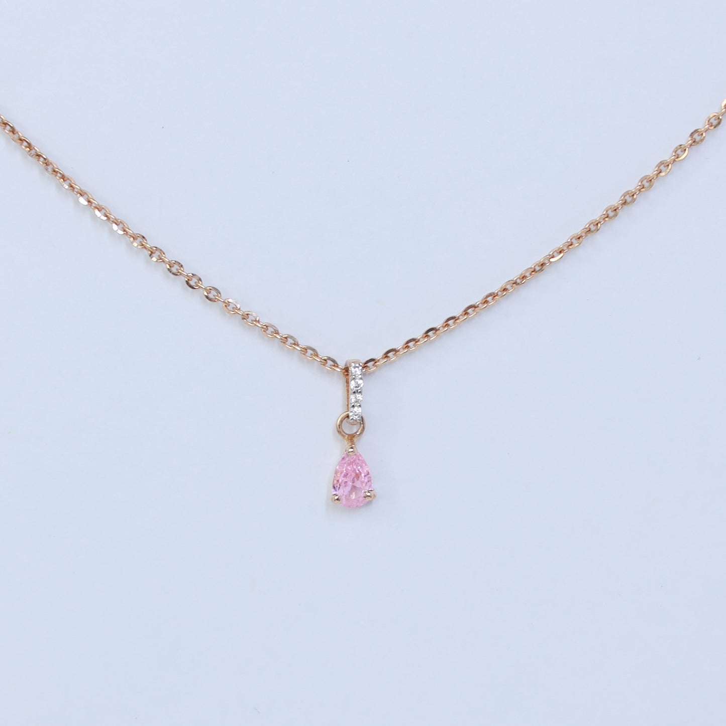 18kt gold pink teardrop cz pendant