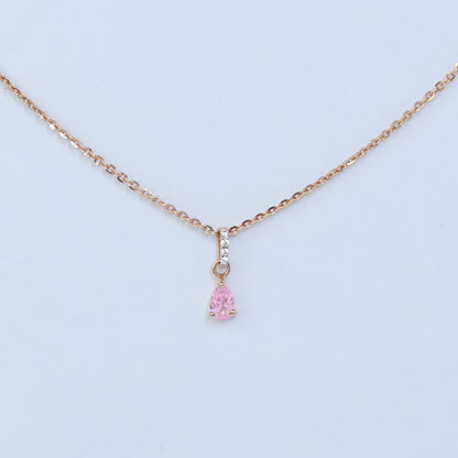 18KT GOLD PINK TEARDROP CZ PENDANT