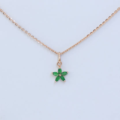 18KT GOLD  PAVE GREEN FLOWER PENDANT