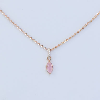 18KT GOLD ROSE QUARTZ CZ PENDANT