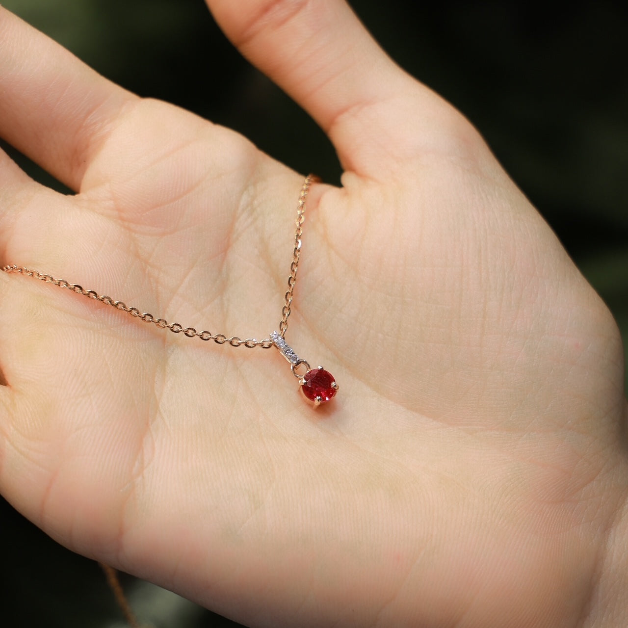 18kt gold red drop cz pendant