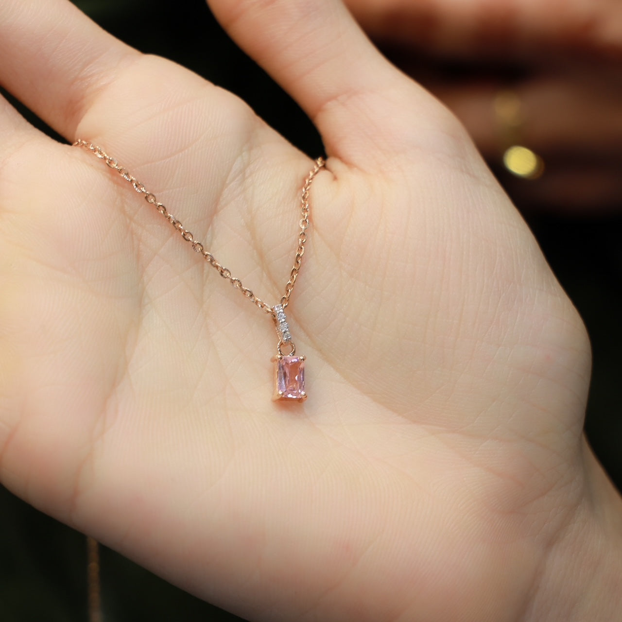 18kt gold pink radiant cz pendant