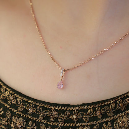 18KT GOLD PINK TEARDROP CZ PENDANT