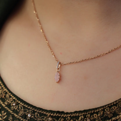 18KT GOLD ROSE QUARTZ CZ PENDANT