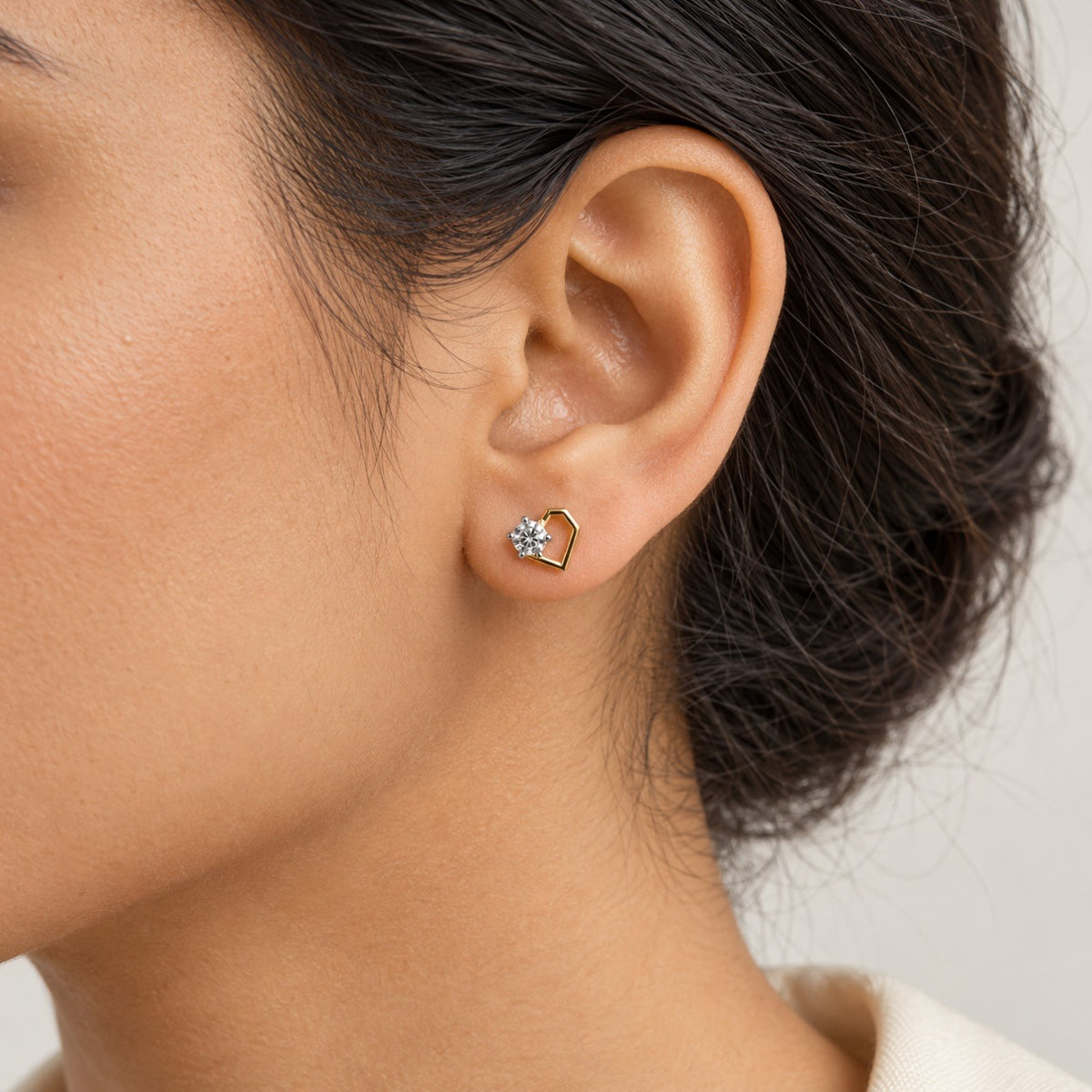 Angular Gold Pentagon Gem Stud Earrings