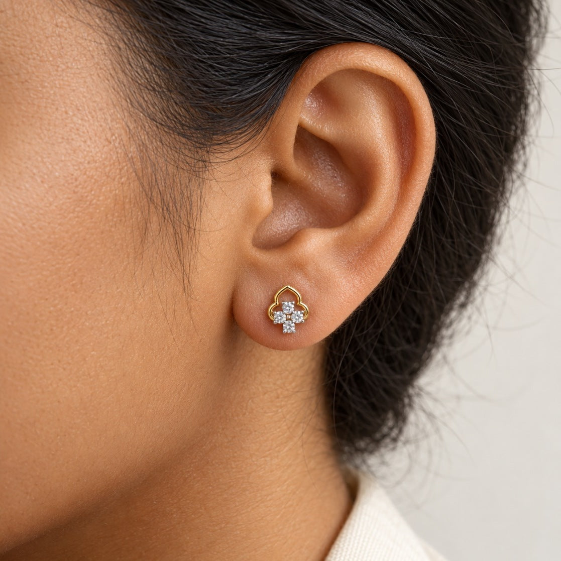 Petite Yellow-Gold Clover Stud Earrings