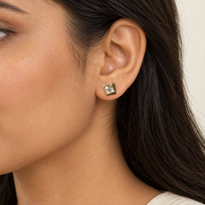 Polished Gold Grid Stud Earrings