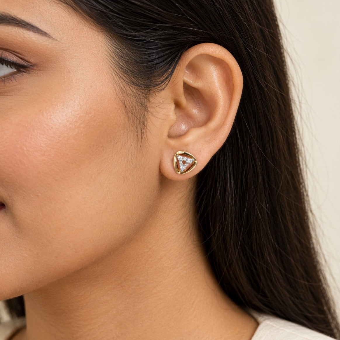 polished gold triangle stud earrings