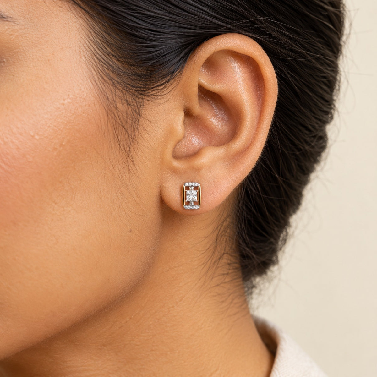 Rectangular Gold Frame Stud Earrings